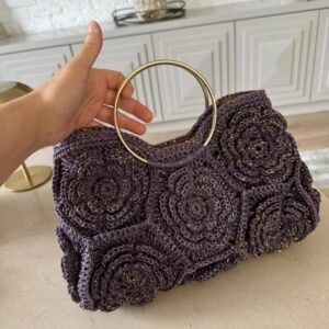 Handmade Crochet Floral Sparkle Bag