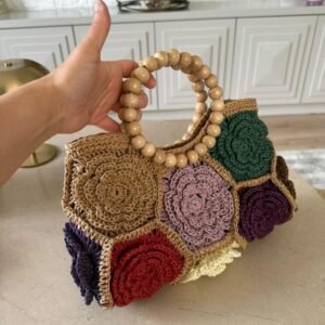 Handmade Crochet Patchwork Multi-Color Floral Bag