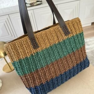 Handmade Crochet Striped Tote Bag