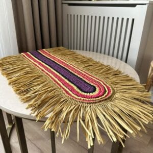 Handwoven Oval Table Runner with Fringes