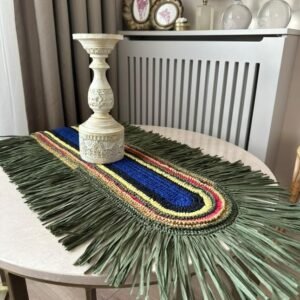 Handwoven Oval Table Runner with Fringes