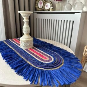 Handwoven Oval Table Runner with Fringes