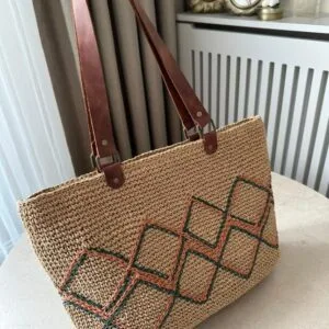 Handmade Crochet Tote with Diamond Embroidery